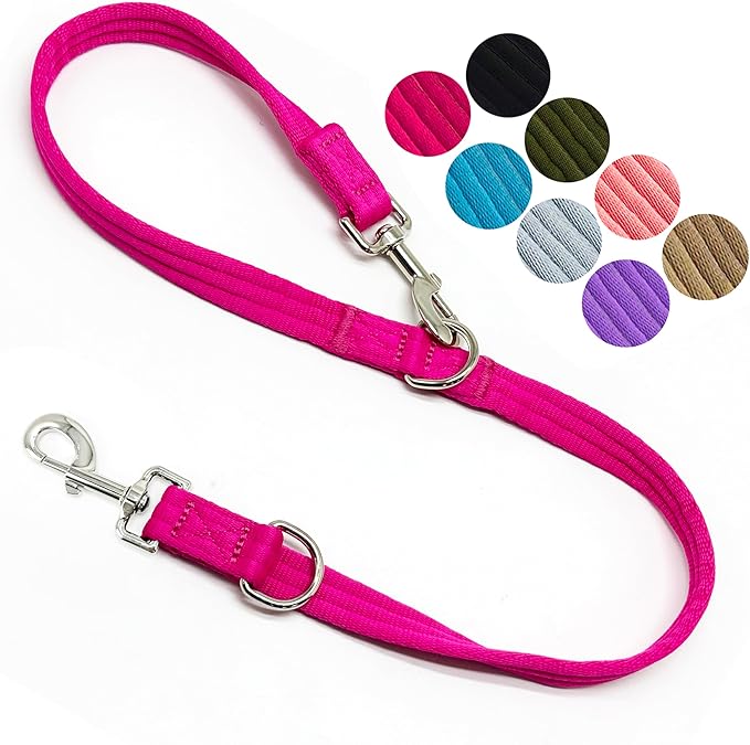 Double Ended Dog Leash,for Obedience Training Easy to Use,Lightweight,Soft for Large and Medium Dogs (Fuchsia, 1M*2.5CM)