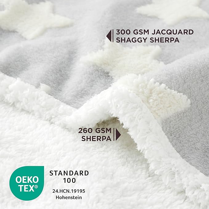 Lesure Waterproof Dog Blanket for Medium Dogs - Washable Double Sided Dog Blankets with Warm Jacquard Shag and Soft Sherpa Fleece, Pet Cat Blanket for Couch Protection, 3D Textured Star, Grey