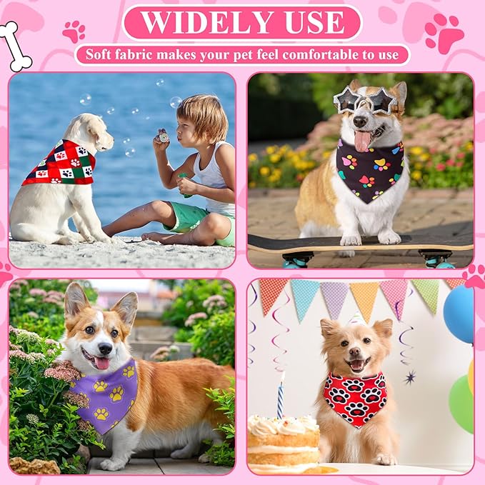 72 Pcs Paw Dog Bandanas Bulk Pet Triangle Scarf Cat Bibs Puppy Scarf Pet Bandanas for Puppy Cat Birthday Party Costume