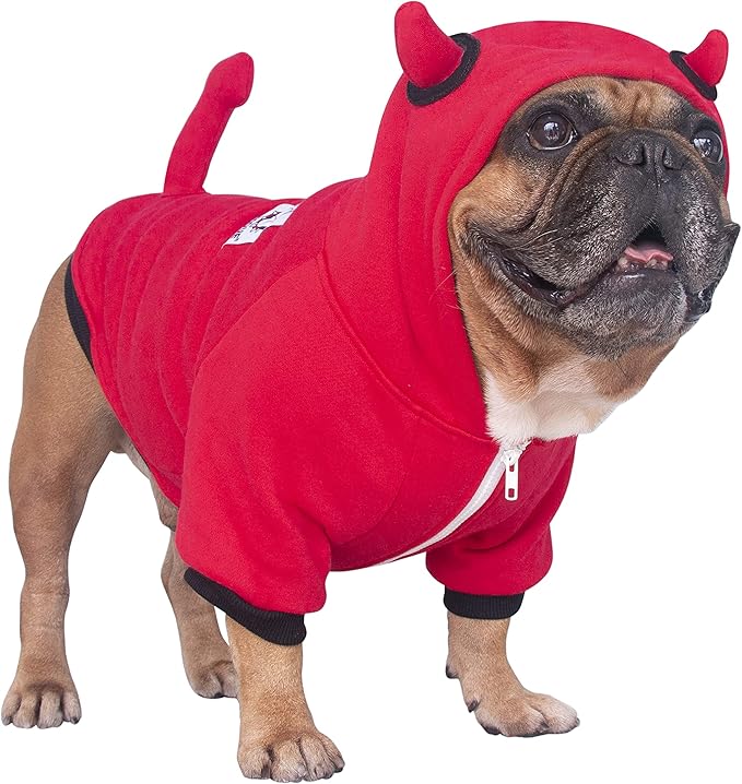 iChoue Little Devil Dog Halloween Costumes Clothes Sweater Cute Funny for English Bulldog Cold Weather Winter Coats Hoodies - Red, XXLarge