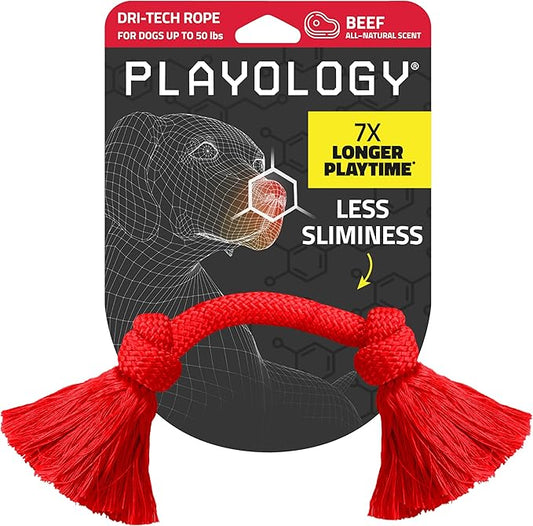 Playology Dog Toys | Dri-Tech Rope Toy Tug of War Rope for Aggressive Chewers | Medium Beef Scented Toy - Easy to Clean and Made from Non Toxic Materials