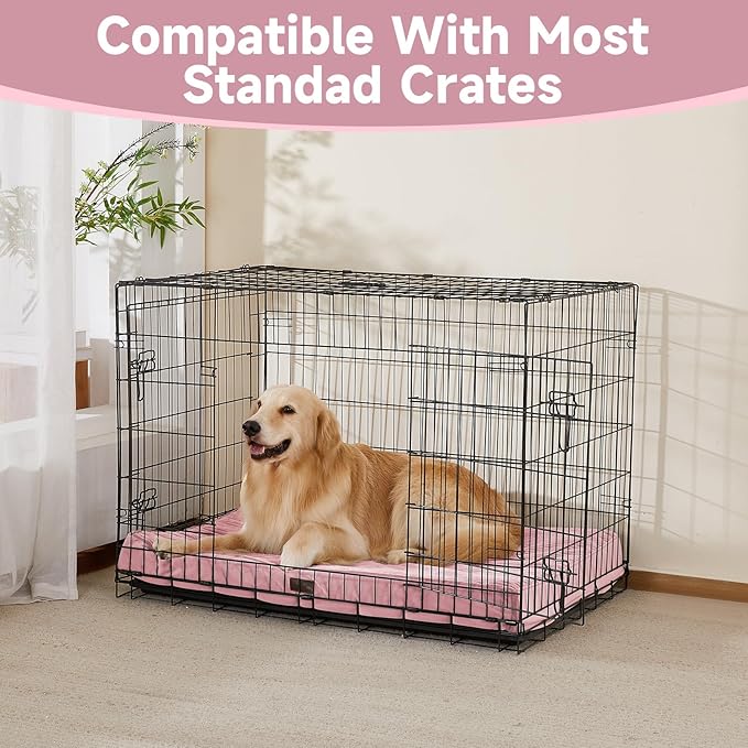 OhGeni Orthopedic Waterproof & Machine Washable Dog Bed for Large Pets, Suitable for Crates, Cat Mat with 25D Egg Crate Foam, Non-Slip Bottom & Removable Cover, 41 Inches(Pink)