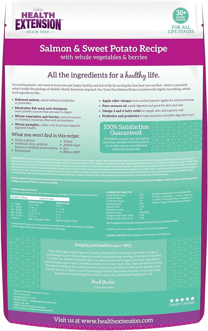 Health Extension Grain Free Salmon & Sweet Potato Dry Dog Food (4 lb / 1.81 kg) - Whole Foods Ingredients Formula with Omega 3 & Antioxidants for All Life Stages Dogs (Pack of 4)
