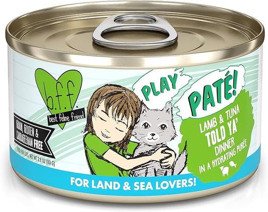 Weruva B.F.F. Play - Best Feline Friend Paté Lovers, Aw Yeah!, Lamb & Tuna Told Ya' with Lamb & Tuna, 2.8oz Can (Pack of 12)