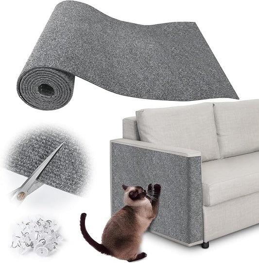 Cat Scratch Furniture Protector - 158" x 17" Trimmable Self-Adhesive Cats Claws Scratch Pads, DIY Cat Climbing Couch Protector for Scratch Post Cat Tree Replacement Indoor (Light Gray)