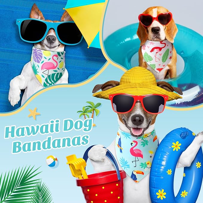 Weewooday 50 Pcs Hawaiian Dog Bandanas Bulk for Dogs Soft Bibs Adjustable Triangle Pet Bandana for Small Medium Large Costume(Hawaii Pattern, 31.5 x 21.7 X21.7 Inch)