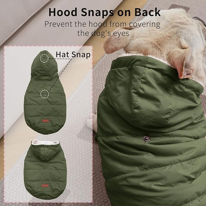 Fleece Lining Extra Warm Dog Hoodie in Winter for Large Dogs Jacket Pet Coats with Hooded Green XXXL