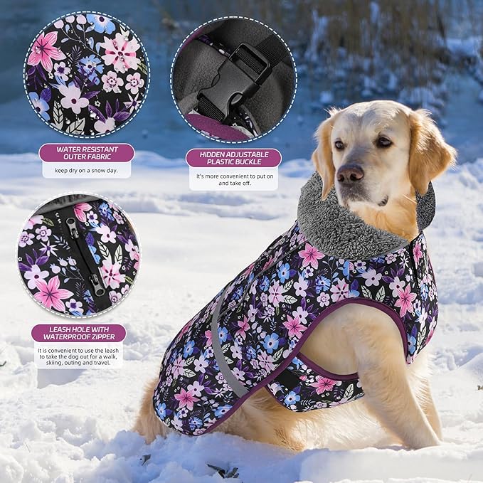 Doglay Dog Coat, Waterproof Dog Jacket Pet Winter Coat for Cold Weather with Thicken Furry Collar, Reflective Puppy Winter Jacket Warm Fleece Lining for Small Medium Large Pets