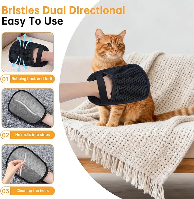 Pet Hair Removal Glove, 2025 Newly Upgraded Electrostatic Pet Hair Remover Glove with Comb, Magic Brush Pet Hair for Clothing, Sofa, Carpet, Car Seat (2 Pack)