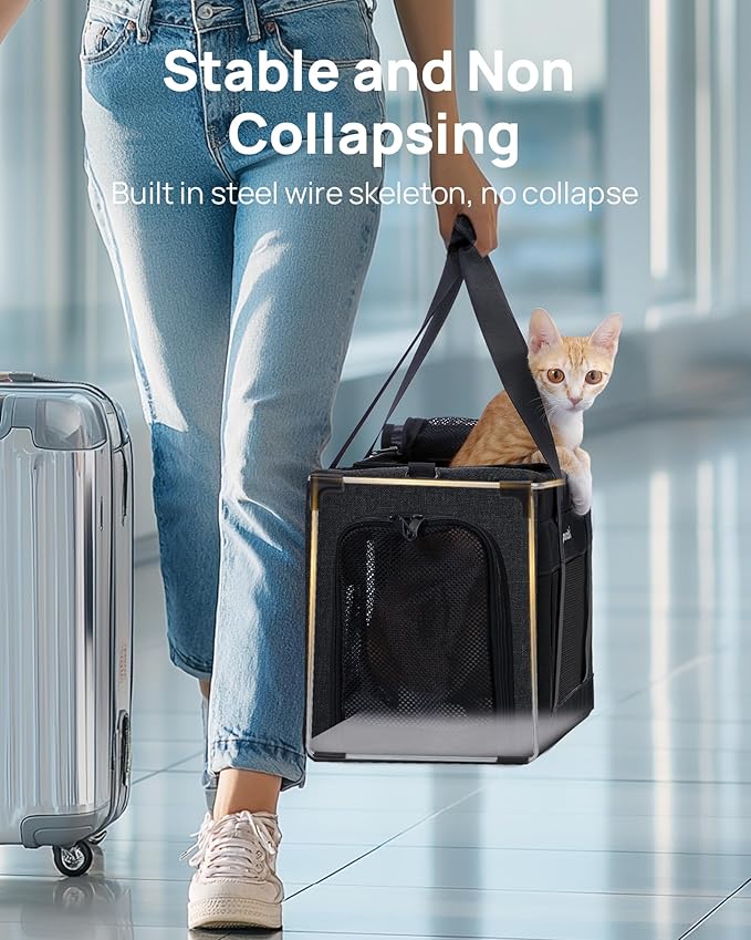 Airline Approved Cat Carrier, Pet Carrier Soft-Sided, Portable Dog Carrier with Stable Structure, TSA Approved Pet Carrier for Pets Less Than 12lbs, Cat Carrier Bag Suitable for Travel, Dark Gray