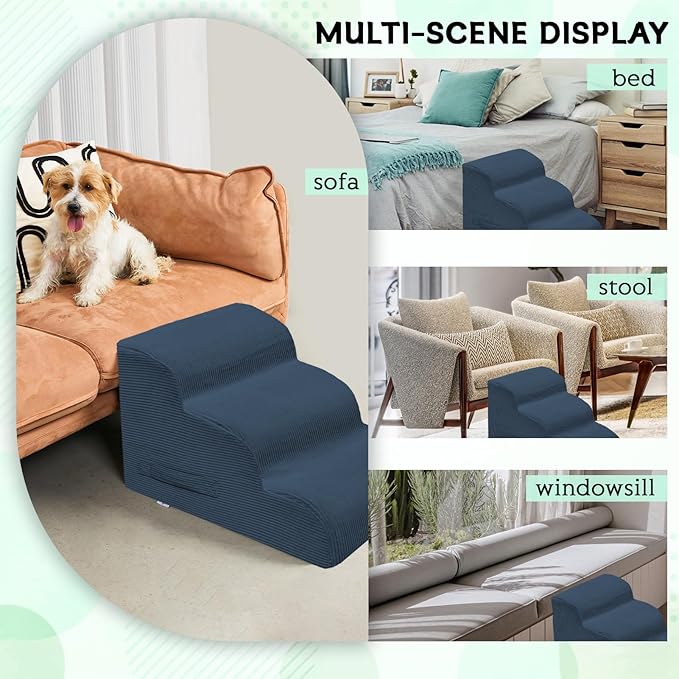 Dog Steps for Small Dogs, 4-Step Pet Ramp Stairs for High Beds and Sofa, Non-Slip Pet Stairs for Small Dogs and Cats, Removable and Easy to Clean Cover, Navy