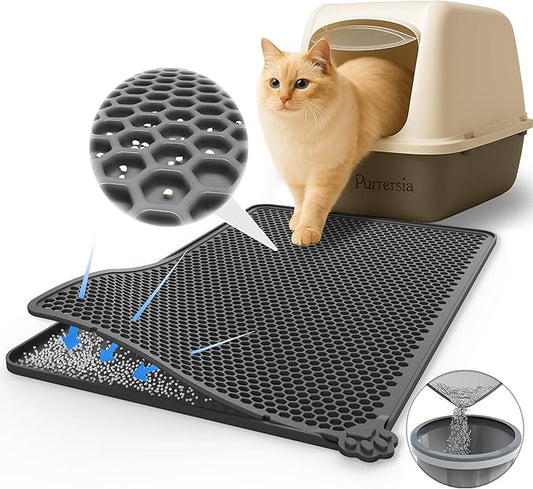 Silicone Litter Box Mat 24"x15" (Keep Floor Clean)(Easy Clean)(Anti-Crease)(Built to Last)(Non-Slip)(Double Layer Detachable)(Soft on Paws)(Claw-Proof)