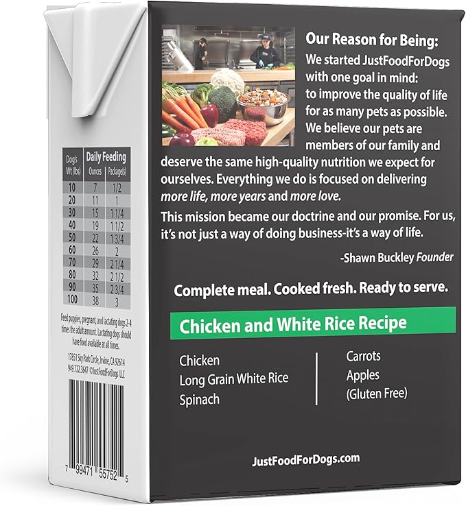 JustFoodForDogs Pantry Fresh Wet Dog Food, Complete Meal or Topper, Chicken & White Rice Human Grade Recipe - 12.5 oz (Pack of 6)