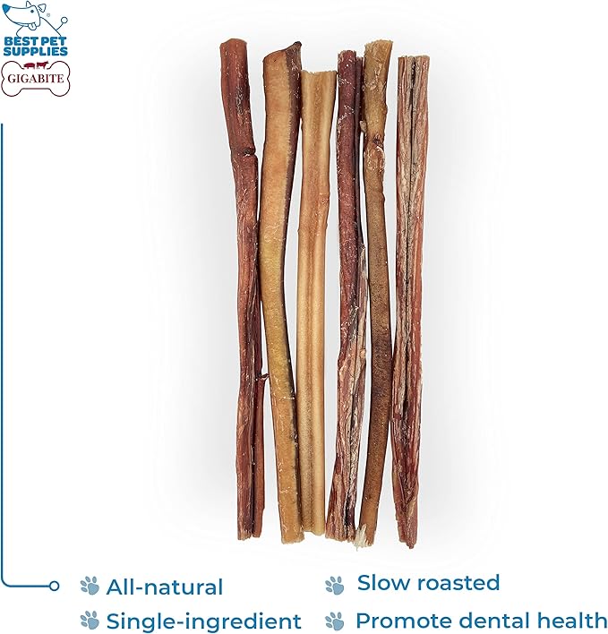 GigaBite Single Ingredient All Natural Free Range Bully Treats and Chews - Bully Sticks/Bladder Sticks/Beef Esophagus by Best Pet Supplies - Bully Sticks (Regular 12"), Pack of 6
