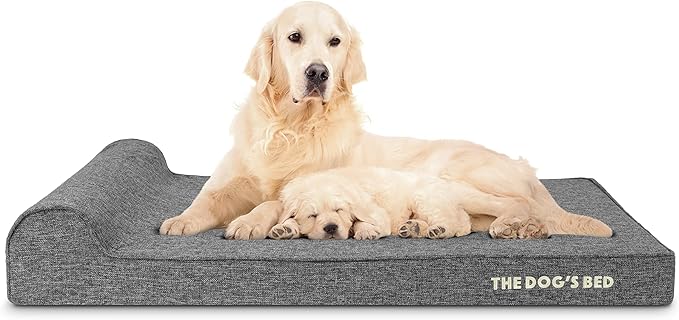 The Dog’s Bed Orthopedic Headrest Dog Bed XL Grey Linen, Memory Foam, Pain Relief for Arthritis, Hip & Elbow Dysplasia, Post Surgery, Lameness, Waterproof Washable Cover