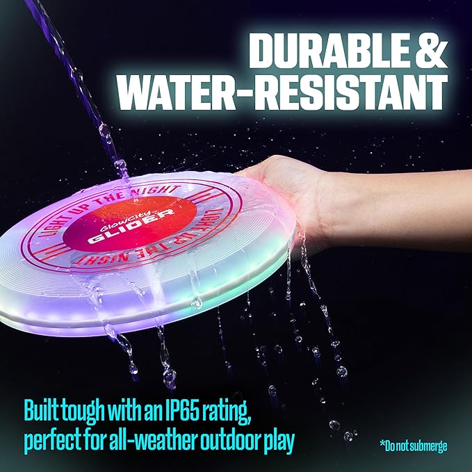 GlowCity Glider LED Glow-in-The-Dark Flying Disc – Bright, Rechargeable, Durable, Water-Resistant, 12 Color Modes, Perfect for Evenings and Night Time, Outdoor Fun, and a Great Gift for All Ages
