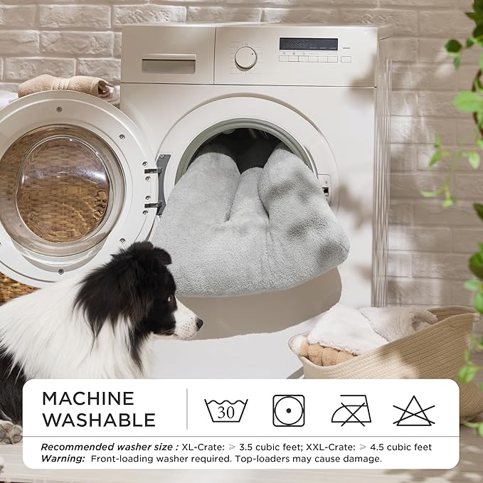 Bedsure Washable XL Dog Bed for Crate for Extra Large Dogs, Comfort Fluffy Plush Pet Pillow Bed Kennel Pad with Non-Slip Bottom, Machine Washable Pet Sleeping Mat, 41"x27", Gray
