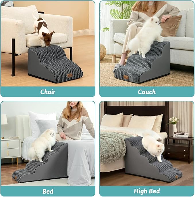 Dog Stairs for High Bed 22.6" H, Small Dog Step for Puppy, Older or Cat, Curved Ramp for Car, Ladder with High Density Foam, Lightweight, Durable, 15.7x33x22.6 inch, 5 Step, Charcoal Grey