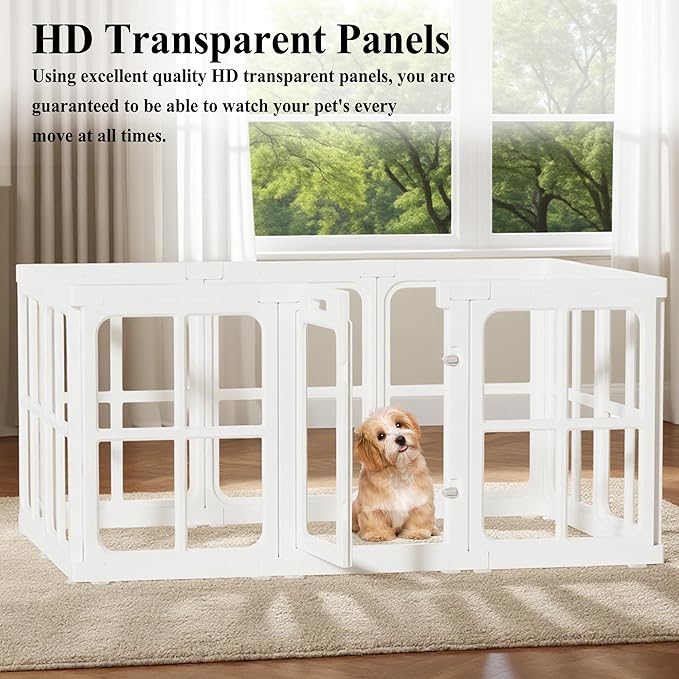 Clear Acrylic Dog Playpen with Door, for Puppy Rabbit Transparent Pet Pen, Dog Playpen Indoor, Dog Fence, Easy Assemble & Cleaning Dog Pen for Small & Medium Dogs (23.6“ Height, 10PCS)