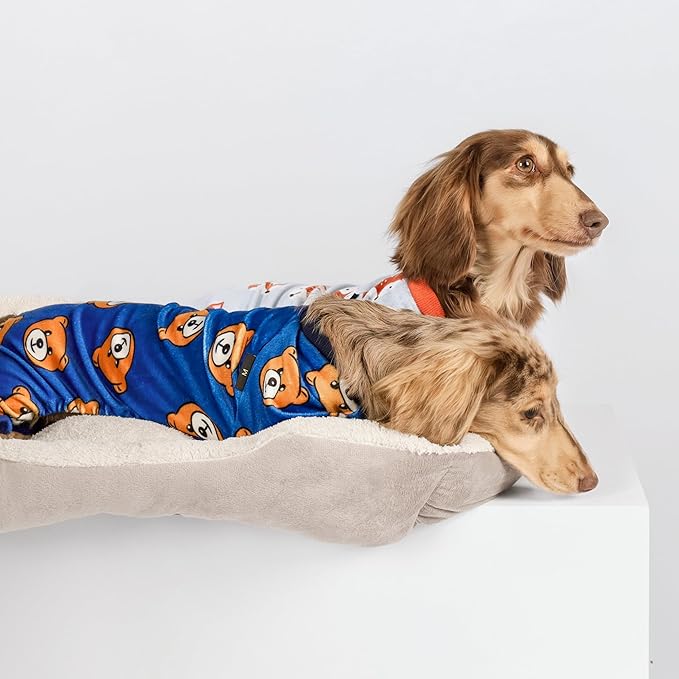 Fitwarm Cute Bear Dog Pajamas, Dog Clothes for Small Dogs Boy Girl, Fleece Pet Onesie with Feet, Royal Blue, Brown, XXL