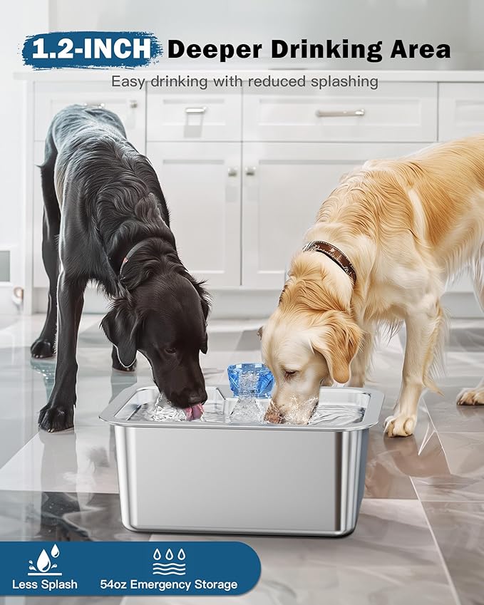PETNF Dog Water Fountain for Large Dogs, 11L/3Gallon Stainless Steel Large Dog Fountain Water Bowl, Automatic Pet Water Bowl Dispenser with 2 Filters Indoor, Quiet and Safe Pump, Easy to Clean