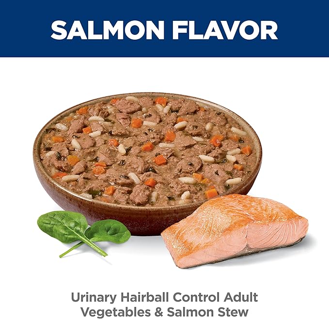 Hill's Science Diet Urinary Hairball Control Adult 1-6 Wet Cat Food, Salmon & Vegetables Stew, 2.9 oz Cans, Case of 24