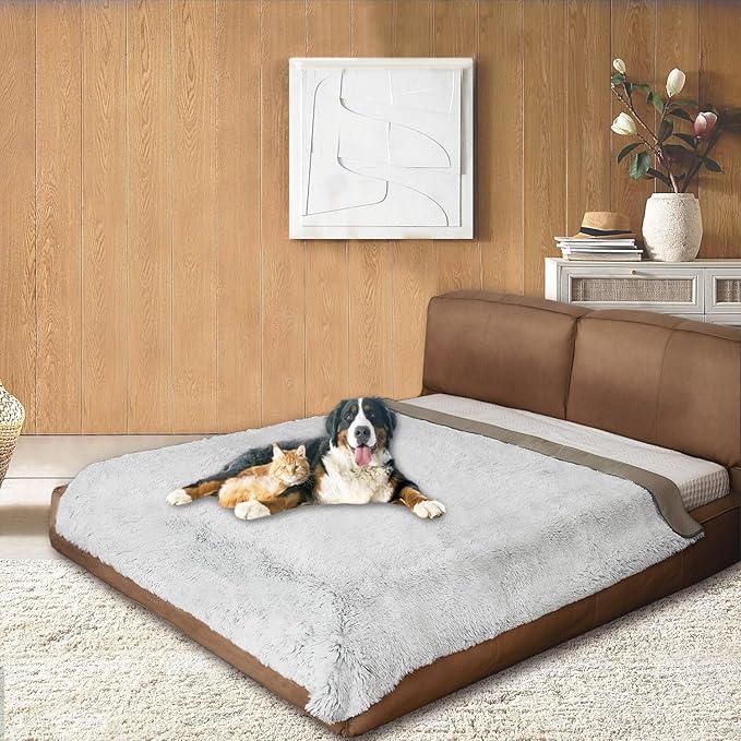 Dogs/Cats Bed Mats, Dog Pad Washable Removable Couch Cover with Anti-Slip Back, Plush Long Fur Mat, Perfect for Small, Medium and Large Dogs.(Magic Gray, 68"x82")