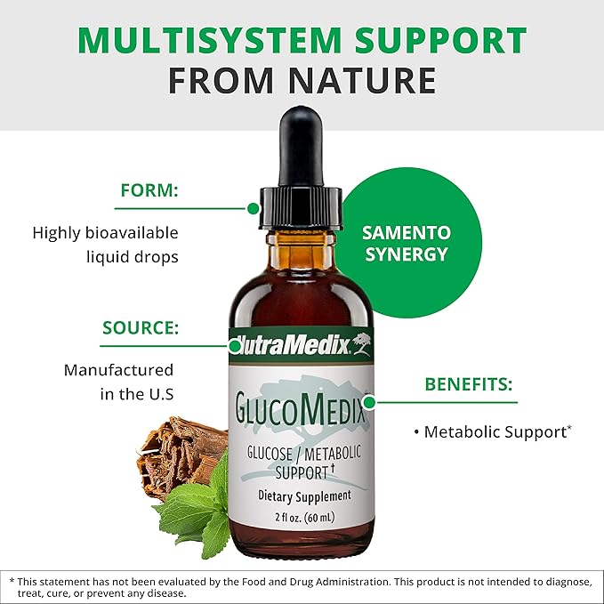 NutraMedix GlucoMedix - Bioavailable Cat's Claw & Stevia Liquid Drops - Metabolic Support to Help Maintain a Healthy Immune System - Daily Immune Support Tincture (4 Fl Oz)