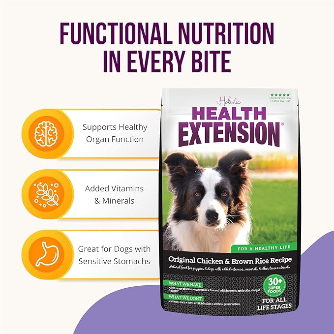 Health Extension Original Chicken & Brown Rice Dry Dog Food (30 lb / 13.61 kg) - Protein-Packed Formula with Probiotics, Omega 3 for Holistic Health in Dogs of All Life Stages