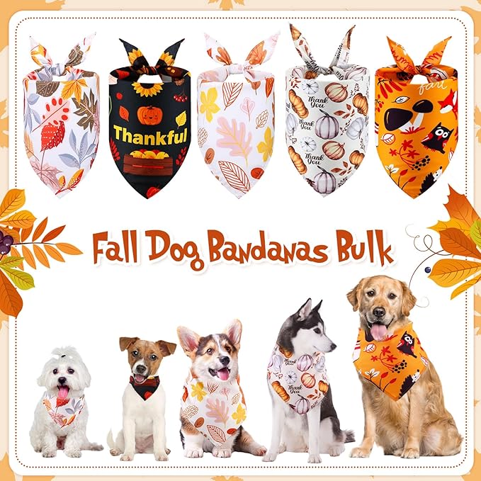 Lasnten 70 Pcs Fall Dog Bandanas Bulk Thanksgiving Dog Bandanas Pumpkin Pet Bibs Scarf for Dogs Triangle Scarf Holiday Costume for Small Medium Large Pet Accessories Grooming Supplies (Harvest)