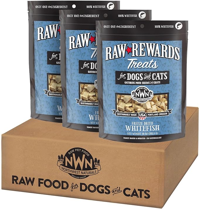 Northwest Naturals Raw Rewards Freeze-Dried Whitefish Treats for Dogs and Cats - Bite-Sized Pieces - Healthy, 1 Ingredient, Human Grade Pet Food, All Natural, Proudly Made in USA, 10 Oz (Pack of 3)