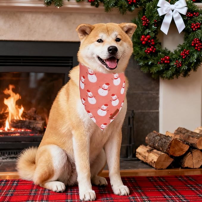 ADOGGYGO Dog Bandana Christmas Pet Scarf Bib Kerchief, Premium Durable Fabric, Red Green Santa Snowman Christmas Bandanas for Medium Large Dogs (Large)