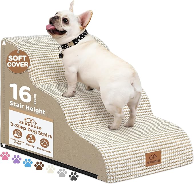Dog Ramp and Stair for Bed 16" H-20 H,3-Step Cat Stair for Sofa and Chair,4-Step Dog Ramp for High Bed and Window,Durable Nonslip Fabric Cover for Indoor (Beige-20 H, Pet Friendly, 4)