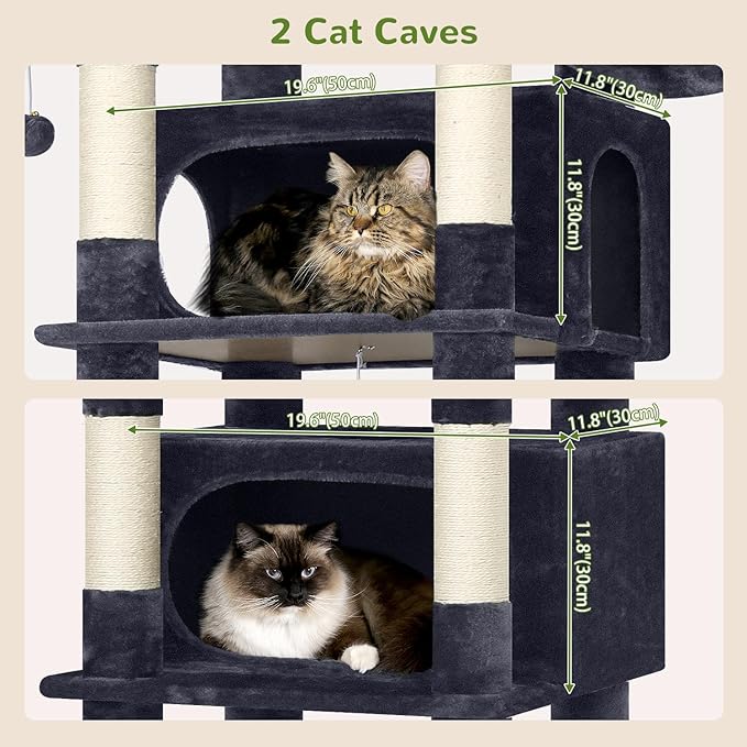 Globlazer XXL Giant Cat Tree, 83 Inch Heavy Duty Tall Cat Tower for Indoor Cats Large Adult, Multi-Level Large Cat Condo with 8 Scratching Posts, Hammock, 2 Cat Caves, 2 Platform, F83B, Dark Grey