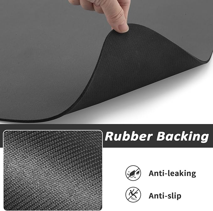 Pet Feeding Mat - Absorbent Dog Mat for Food and Water, No Stains Cat Bowl Mat, Easy to Clean Pet Placemats, Quick Dry Dog Water Dispenser Mat for Messy Drinkers | Paw Dark Grey 18"x 28"