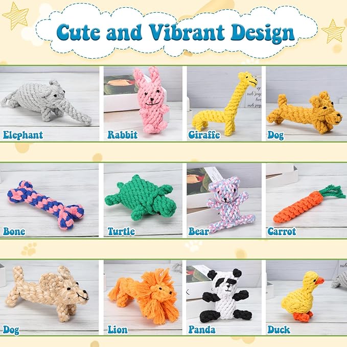 Sumind 12 Pcs Dog Rope Toys for Aggressive Chewers Valentine Gifts for Puppy Animal Rope Chew Toy Interactive Toys for Small Medium Large Dog Pets Puppy Playtime, 12 Styles(Giraffe)