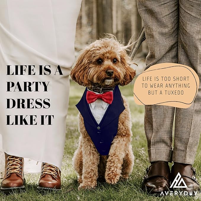 AVERYDAY Dog Tuxedo for Wedding Outfit, Dog Suit and Tie Costumes for Birthday, Halloween, Cosplay, Christmas Party, Pet Formal Wear with Bowtie, Tux for Medium Large Dogs, Bulldog, Labrador, Husky
