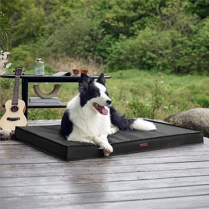 Lesure Outdoor Waterproof Dog Bed for Crate, Orthopedic Egg Crate Foam Pet Bed with Oxford Fabric Surface and Removable Cover, Machine Washable, 35''x22'', Black
