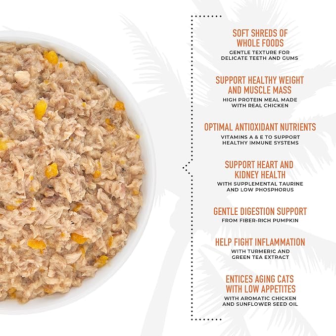 Tiki Cat Silver Comfort Shreds, Chicken Recipe in Chicken Broth, Immune System Support Formulated for Older Cats Aged 11+, Senior Wet Cat Food, 2.4 oz Cans (Pack of 12)