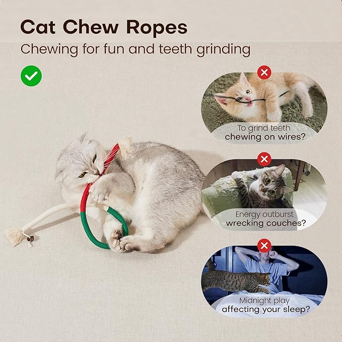 Potaroma Cat Toys Chew Ropes 3Pcs with Refillable Natural Catnip, Safe Teeth Cleaning Toy for Indoor Kittens, Interactive Cat Nip Kitty Toys for All Breeds 19.5 Inches