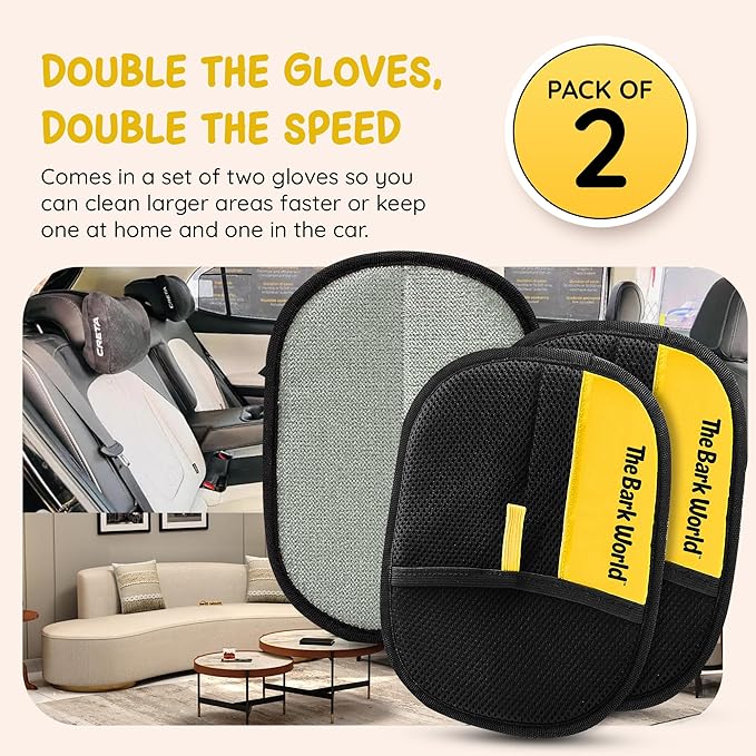 Pet Hair Removal Glove 1-Pack – Reusable Dog & Cat Fur Remover Mitts – Electrostatic Lint Removal Tool for Furniture, Clothing, Carpet & Car Seats (1)