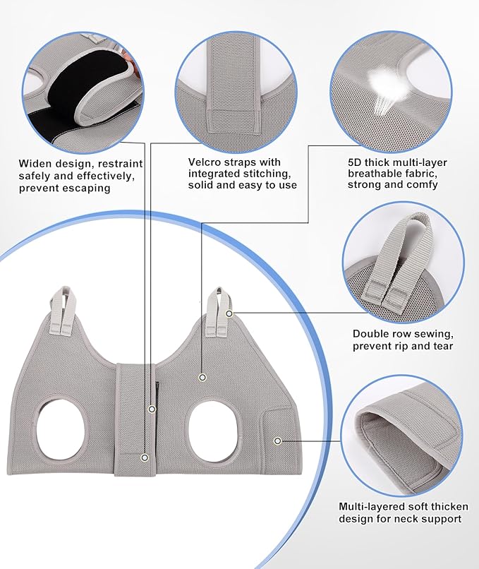 Dog Grooming Hammock Harness, M-Large Dog Hammock for Nail Trim, Gray Dog Restraint for Nail Clipping,Dog Grooming Sling Thick Neck Support