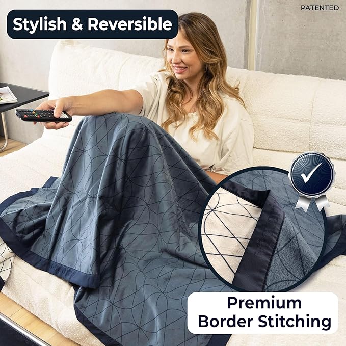 Waterproof Dog Blanket for Bed – 45x60 Inch Throw Size – Pet Hair Resistant Blanket for Small to Large Dogs – Washable, Leakproof, Reversible Bedspread for Bed Protection – Blue/White