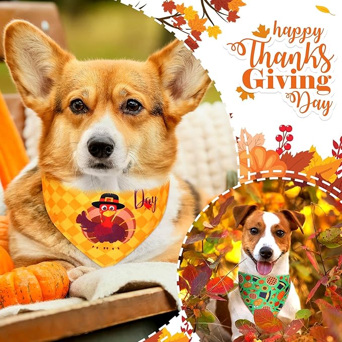 Weewooday 20 Pieces Fall Thanksgiving Dog Bandanas for Dogs Pumpkin Dog Bandana Turkey Triangle Pet Bib Adjustable Pet Bandana Soft Doggy Kerchief Accessories for Pet Costume