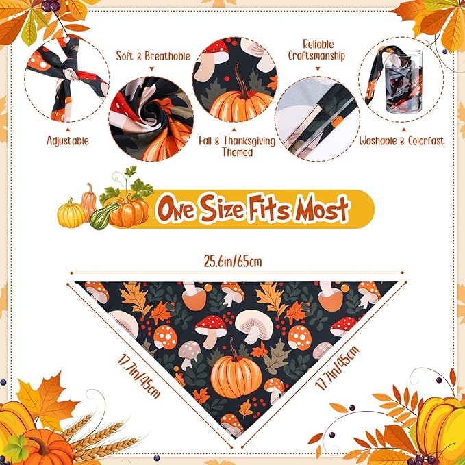 Lasnten 70 Pcs Fall Dog Bandanas Bulk Thanksgiving Dog Bandanas Pumpkin Pet Bibs Scarf for Dogs Triangle Scarf Holiday Costume for Small Medium Large Pet Accessories Grooming Supplies (Harvest)