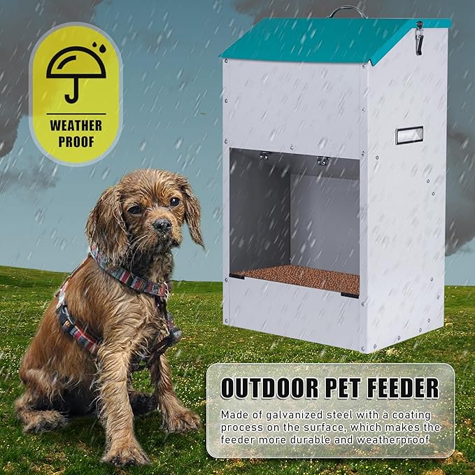 Automatic Dog Feeder for Large Dogs Outdoor 50Lbs Dog Food Dispenser Dog Feeding Station Galvanized Gravity Feeder Pet Feeder for Large Breed (50lbs)