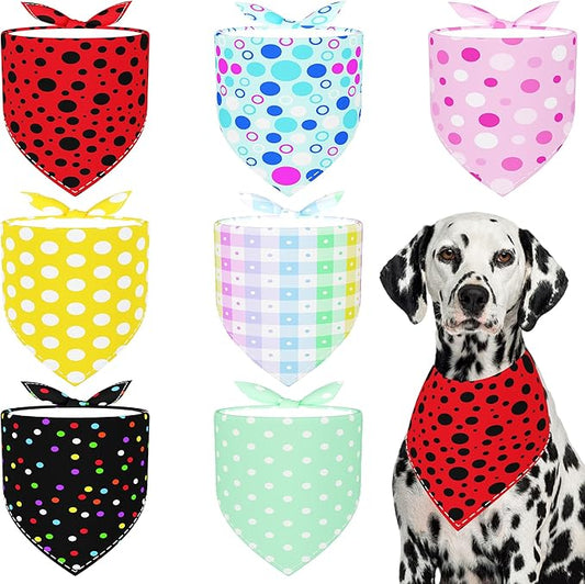 7 PCS Polka Dot Dog Bandanas for Large Dogs Breed Sewing Hemming Dog Bandana Print One Side XL Drool Bibs Party Grooming L
