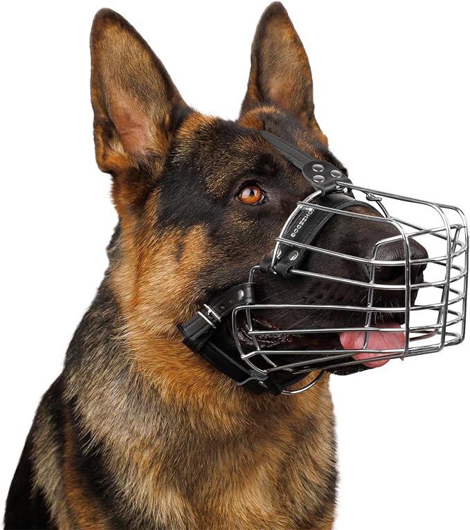 BRONZEDOG Wire Dog Muzzle German Shepherd for Medium Large Dogs Adjustable Durable Metal Basket for Biting Chewing Barking (XL)