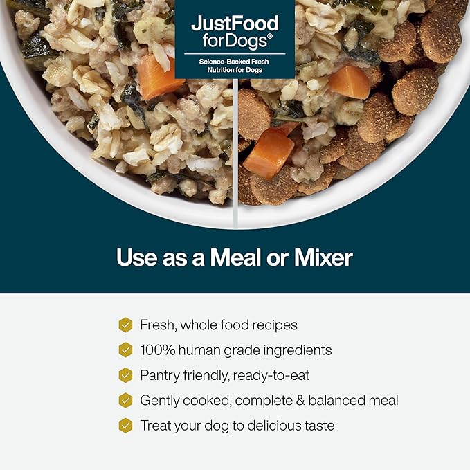 JustFoodForDogs JustFresh Wet Dog Food, Fresh Pet Meals and Toppers with No Preservatives, Resealable Package, Human Grade, Home-Cooked Pork, 12 oz - 7 Pack
