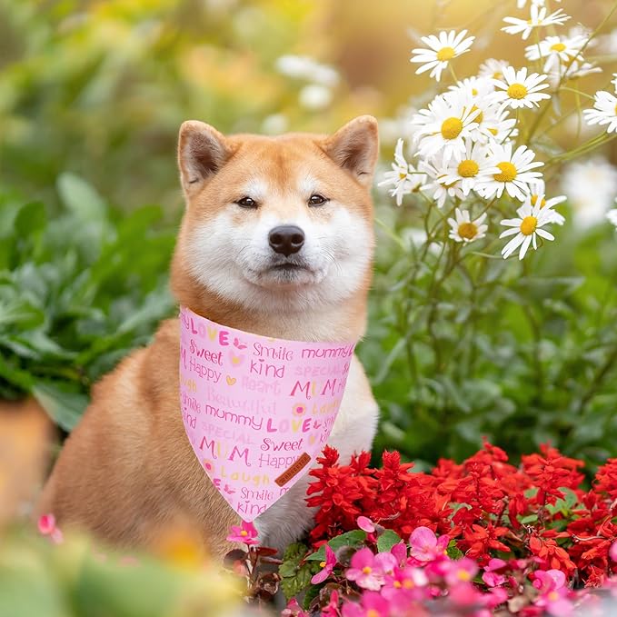 ADOGGYGO Mothers Day Dog Bandanas, Reversible Pink Pet Scarf, Premium Durable Fabric, Adjustable Fit Holiday Bandanas for Medium Large Dogs Pets (Large)